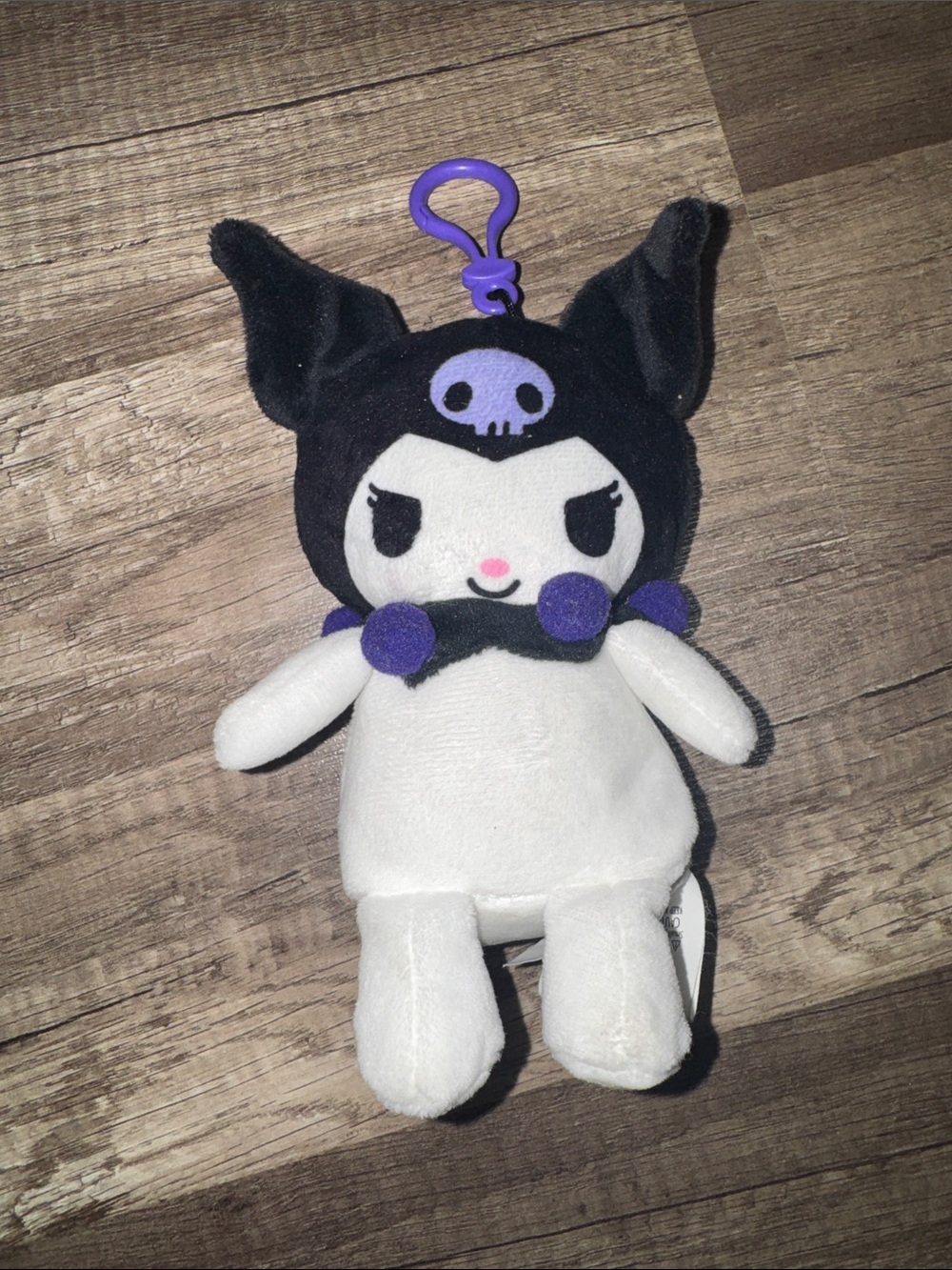 Sanrio Kuromi Plush Clip-On Keychain - White, Black & Purple